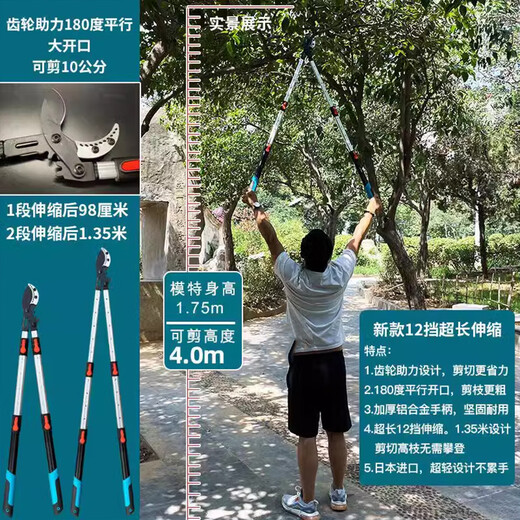 Yunpo Tijeras para ramas gruesas Tijeras telescópicas potentes para ramas altas de árboles frutales de jardín y ramas fuertes y gruesas Tijeras especiales D Tijeras telescópicas de tiburón extra gruesas de cuarta generación 8 cm