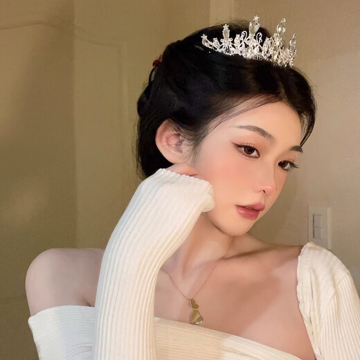 戴岩生日皇冠头饰生日帽发箍结婚成年礼十八岁配饰王冠求婚领证头饰 生日皇冠-银色黑酷