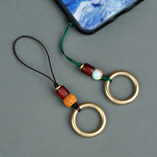 HKAB brass ring mobile phone ring buckle metal universal dust plug pendant USB pendant anti-lost lanyard handmade jewelry blue Shoushan stone ring pendant