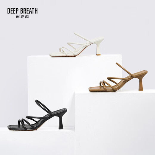 
DEEP BREATH Deep Breath Women's Shoes Thin Strap Square Toe Thin Heel Sandals Open-toe French Slippers AX14103 White 37