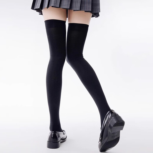 JAENS Japanese black and white silk calf socks for women, thin jk mid-length socks, velvet micro-pressure stovepipe half-length over-the-knee socks, over-the-knee style, white 2 pairs