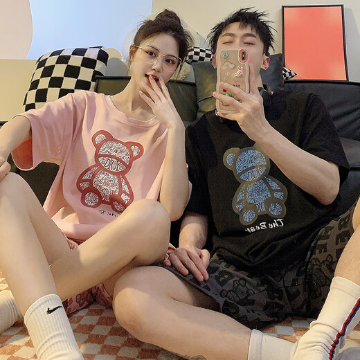 猫人情侣夏季纯棉卡通短袖睡衣家居服可外穿 AQT#682 M 女款(建议80-100斤)