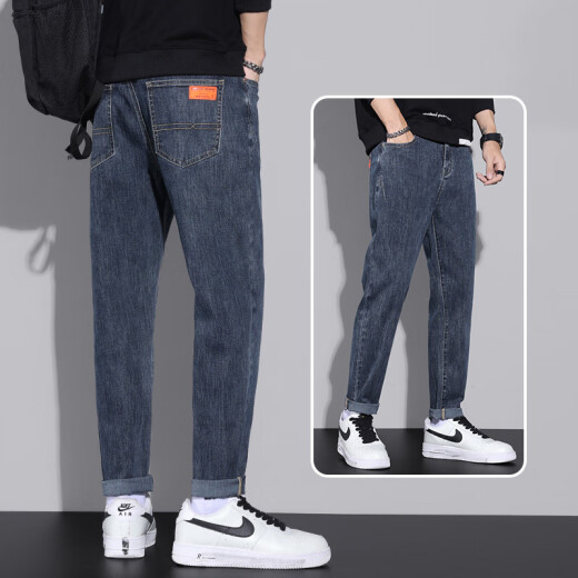 森马（Semir）2025春季新款男士超柔新疆棉蓝色牛仔裤 锥形修身直筒小脚裤 6621蓝色-款 常规 32 (140) 尺码备注
