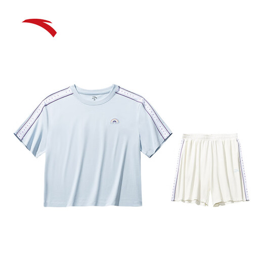 
Anta Rainbow Sports Set Women's Summer Short Sleeve Round Neck Shorts Loose T-shirt Women's Casual Set