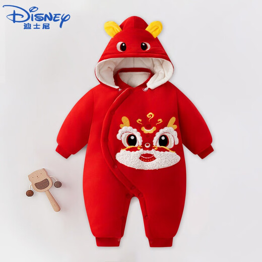 迪士尼（Disney）新生婴儿衣服秋冬加厚加绒红色宝宝连体衣蛇年满月外出服冬装冬季 TY9734爱心笑脸星 90cm