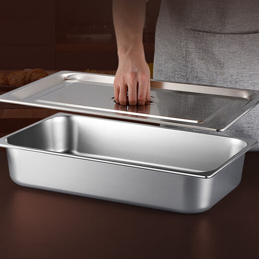 Venus 304 stainless steel portion basin buffet warming table with lid square basin food dish basin thick portion 1/1 shallow plate