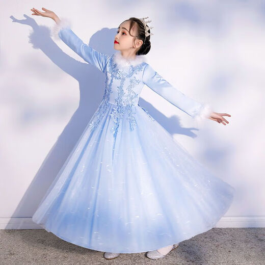 韦戒花童礼服女高级感儿童公主裙婚礼小孩主持人童长袖秋冬钢琴演奏演 68901白色 【关注送皇冠】 130
