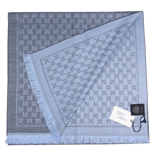 GUCCI-Schal, Unisex, Logo, Jacquard, wendbar, Wolle, Quastenschal, chinesischer Valentinstag, Blau/Grau, 411115 3G200 1369