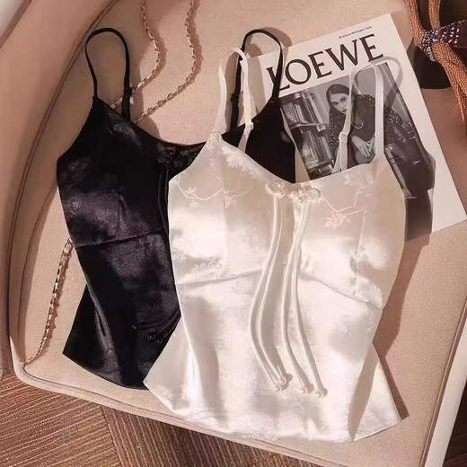 Absolutely American style new Chinese style with breast pads, satin print suspenders, adjustable vest for women, summer suit with beautiful back, white L