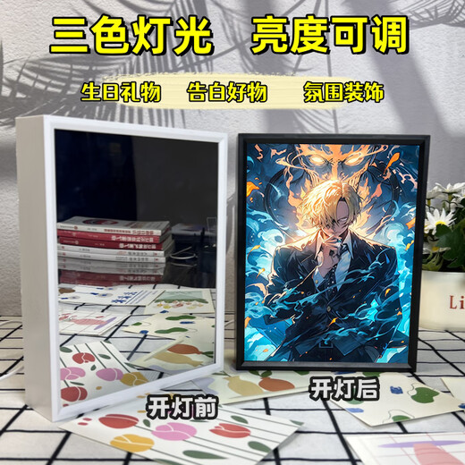 经典日漫海贼王灯光画桌面镜子画艾斯路飞周边装饰灯画小众高级 15781 山治3 镜子黑框16.5*21充电款
