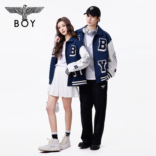 Junge London [Baseball Boy] Herbst Herumn Männer und Frauen gleiche Jacke Farbbündel Print Academy Style Mode Baseball Uniform N12003 Navy Blue Regular XL