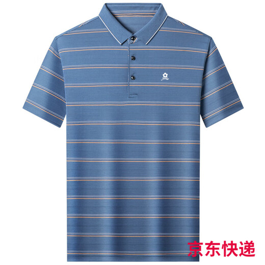 梦特娇男士桑蚕丝短袖t恤夏季中年爸爸装休闲条纹凉感翻领polo衫 A829-红色 M 165适合100-115斤