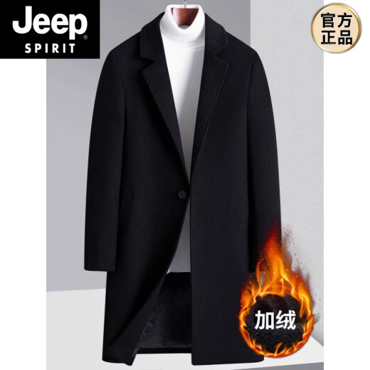 JEEP SPIRIT羊毛呢大衣男士秋冬款加厚羊毛呢子外套加绒修身休闲风衣 666黑色（短款到臀部下面） S 165【85-102斤】
