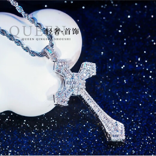 Guanpuge pt950 platinum cross necklace PT950 imported D color moissanite T square full diamond single pendant silver plated platinum T square cross necklace