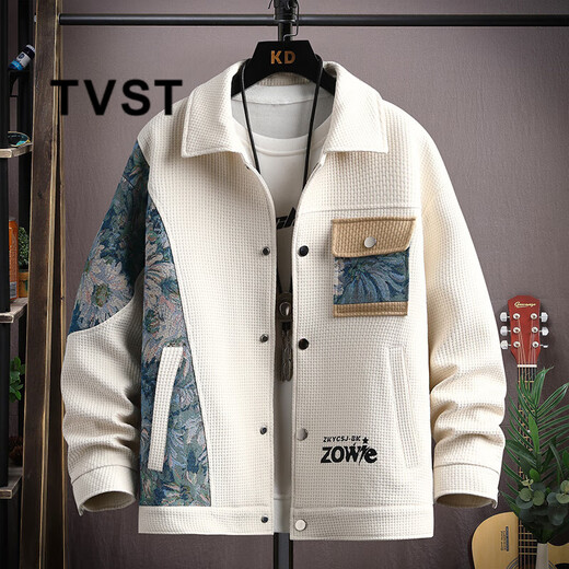 TVST Light Luxury Brand Men's Waffle Casual Jackets Men's 2025 Spring and Autumn New Loose Lapel Tops 525 Beige Regular Style Regular XL (about 125~140Jin Jin equals 0.5kg can be worn)