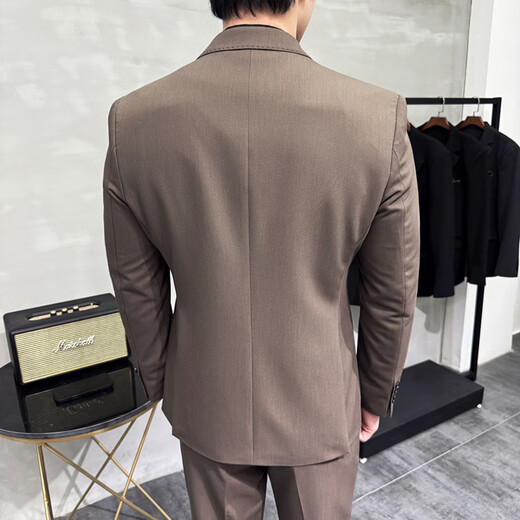 Jason's High Quality Casual Suit Suit Men's British Wedding Groom's Dress Business Formal Two Button Suit Three Piece Suit Brown (Suit + Shirt + Pants) L (Suitable for 111-125 Jin Jin equals 0.5 kg)
