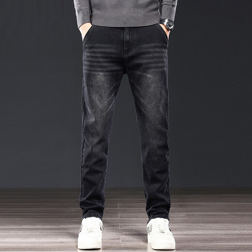 Specht -Jeans Herren Frühling und Herbst Black Slim Elastic Dick große Größe lässig vielseitige Hose Männer 967 Schwarz 28