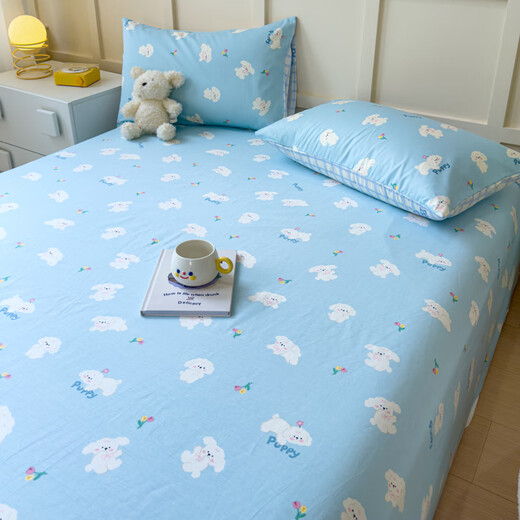 MUJI pure cotton bed sheet single piece pure cotton cute children's bed sheet dormitory home single double bed single pillowcase three-piece bedding set Baby Blue Wang Xinjiang cotton high count and high density delicate and soft three-piece set-230x245cm bed sheet + pillowcase pair