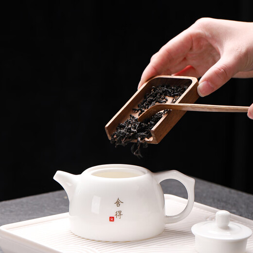 Fat Donglai's same style one pot and four cups teapot set mutton fat jade porcelain Kung Fu tea set small set home tea table tea tray mutton fat jade porcelain one pot two cups (meditation) + rectangular plate