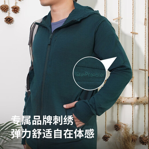 Gray Shell Merino Wool Men's Cardigan Hooded Sweatshirt Jacket Full Pull Warm and Breathable Autumn and Winter Outdoor Sports and Leisure Black M Recommended 140-155 Jin Jin equals 0.5 kg