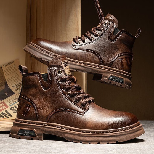 Huilijun Huizhou Martin Boots Men's 2025 Spring British Style Retro Workwear Boots Trendy et polyvalent pour hommes épais Solemn Mid-Top Boots Brows 39