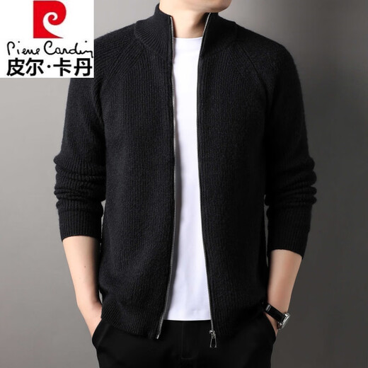 Pierre Cardin knitted cardigan men's half turtleneck zipper wool sweater top spring and autumn pit stripe warm sweater jacket gray XL 175/115/recommended 135-155Jin Jin equals 0.5 kg