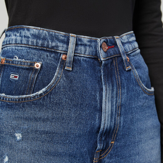 Tommy Hilfiger Tommy Jeans Herbst und Winter Frauenmodet Flagge Sticke Ripped Kegelwäsche Kegeljeans 13586 Denim Blue 1A5 25