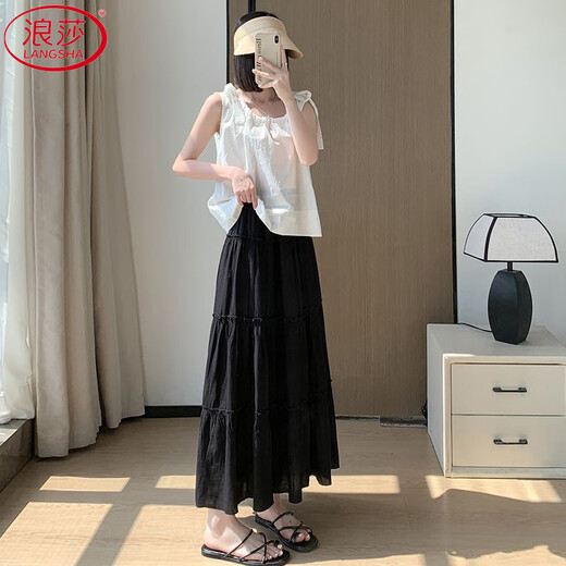Langsha White Skirt Women's Autumn 2025 New High Waist Slim A-Line Puff Skirt Mid-Length Lace Cake Skirt