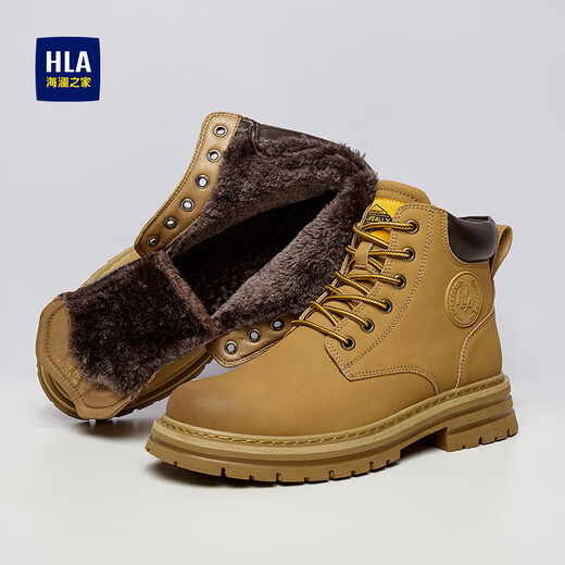 海澜之家（HLA）时尚大黄靴加绒保暖马丁靴男户外工装靴子 黄色【加绒】 41