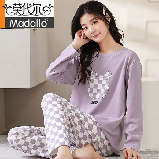 Pajama de manga larga de marca modal para mujeres en la primavera, otoño y verano, algodón dulce y linda ropa casera, gran tamaño, se puede usar fuera del traje, conejo plegable 831 m 80jin [Jin iguala 0.5 kg] -100jin [Jin equivale a 0.5 kg]