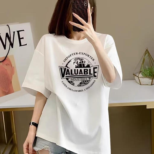 Yimuqi Korean version fat mm apricot pure cotton short-sleeved T-shirt for women 2025 new summer large-size slimming shoulder half-sleeved top trendy 1047# navy blue 100 pure cotton S recommended 80-100Jin [Jin equals 0.5 kg]