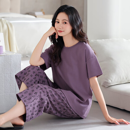 美即莱（MEIJILAI）2025年新款睡衣女士夏季莫代尔短袖七分裤薄款冰丝凉感家居服套装 13807 3XL （身高170-180体重160-180）
