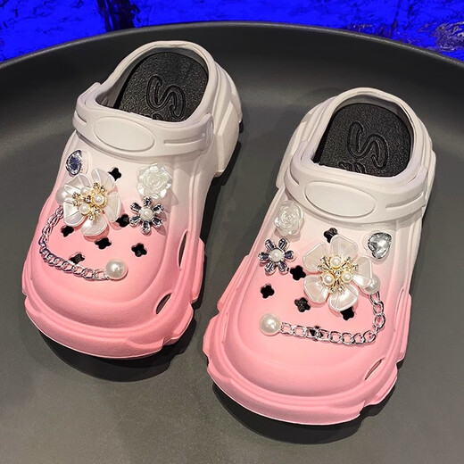 Zapatos de agujero de niñas lingli fuera del verano 2025 nuevas zapatillas de moda para niños de la playa de la playa de la planta mediana sandalias de la suela suave de los niños rosa 24