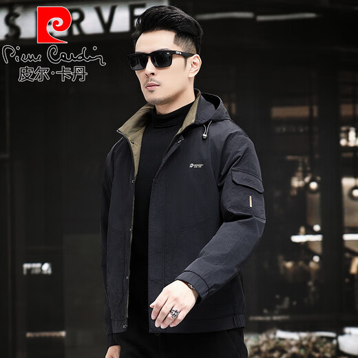 Pierre Cardin high-end casual fleece jacket for men 2025 spring and autumn new windproof soft shell jacket plus fleece middle-aged dad men's jacket black high-end fabric fleece lining 175/L 120-137Jin Jin equals 0.5 kg