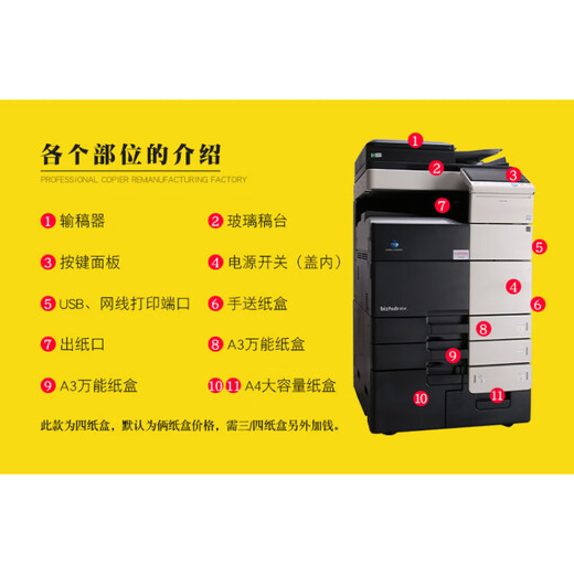 柯尼卡美能达（KONICA MINOLTA）柯美黑白复印机彩色复印机754/554/454/364打印复印扫描图文广告 Ｃ754e彩机配分页器 754 654随机发 官方标配