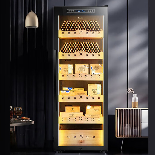 Bacchus YC-270 cigar cabinet WiFi + ammonia removal constant temperature and humidity multi-functional moisturizing inverter compressor household cedar wood alcohol nourishing naked cigars energy saving air-cooled frost-free 6th generation - inverter model + light strip - 1.24 meters - 188L