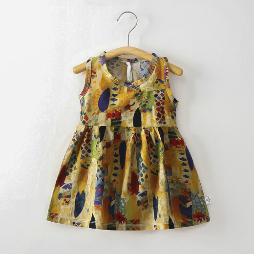 Baby dress, holiday style girl's floral sleeveless dress, thin cotton silk princess dress, T-W2 colorful bunny skirt 110, recommended height around 90