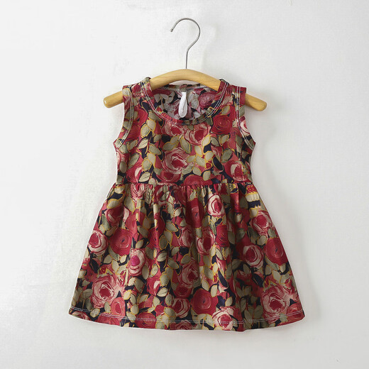 Baby dress, holiday style girl's floral sleeveless dress, thin cotton silk princess dress, T-W2 colorful bunny skirt 110, recommended height around 90