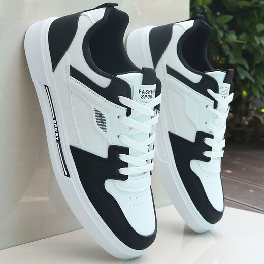 Chaussures pour hommes, printemps et automne 2025 Nouveaux chaussures blanches en cuir, Chaussures décontractées sportives polyvalentes à la mode 9910 Modèle phare blanc et noir 41
