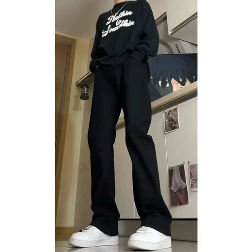 7家优品 微喇牛仔裤男士春夏季款美式复古高街修身宽松直筒长裤子男 DF-701黑色常规 S
