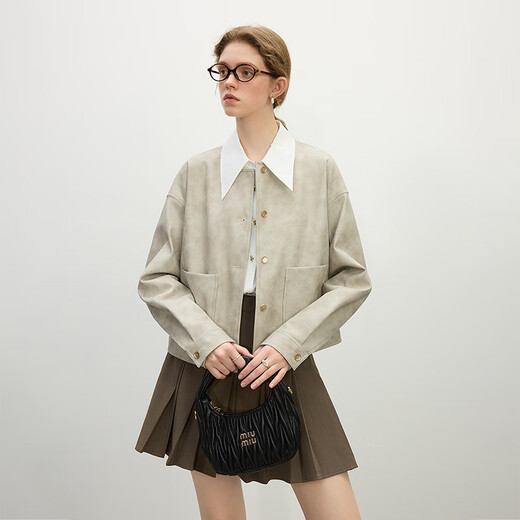 Fan Silan Casual und fähiges Design Kurzes Lederjacke für Frauen im Frühjahr 2025 Neues Pu Leder 1159 Gradient Grey XS