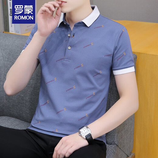罗蒙（ROMON）夏季男士短袖翻领polo.衫高端潮流有领子半袖青年T恤休闲百搭体恤 黑色 QY679 165185斤 3XL