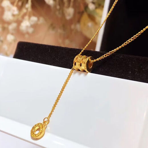 KZD Old Phoenix 999 gold-plated K necklace pure gold fashion small waist pendant 9 gold transfer beads circle clavicle chain for women 0.01g small waist necklace (one piece)