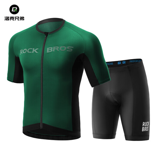 ROCKBROS cycling clothing suit summer short-sleeved shorts men's top mountain bike road cycling sportswear Taihang dark green top + Pasta suit L