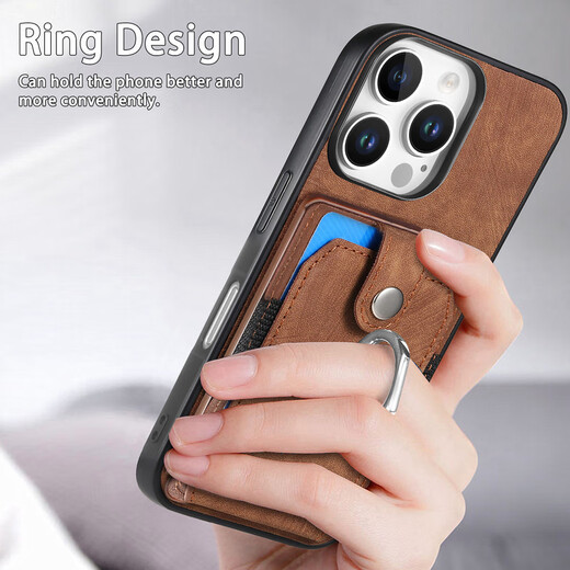 ONEAGREE 指环卡包适用iPhone 15 16 Pro Max手机套苹果16Plus支架壳男女e欧美 黑色 iphone 15 (6.1