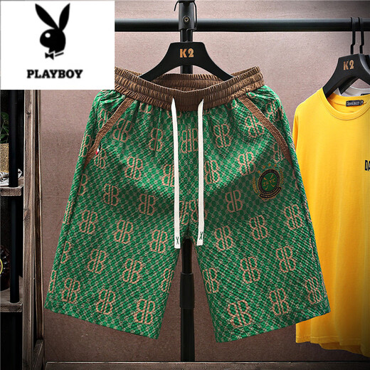 花花公子（PLAYBOY）冰丝短裤男士2025新款夏季运动休闲宽松中裤韩版潮流宽松沙滩裤 831深卡其布色 XL