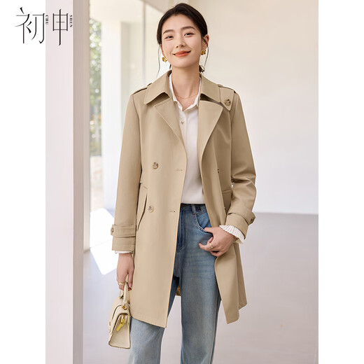 初申风衣女优雅法式中长款气质大翻领腰带显瘦通勤休闲外套S51D050