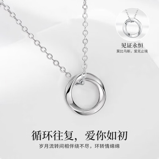 China Gold Möbius Platinum Necklace for Women 2025 New Platinum Pendant Birthday Gift for Girlfriend and Wife Wedding Anniversary Platinum Möbius Pendant + Pure Silver Chain Jingsuda
