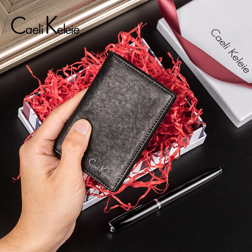 CAELIx26KELEIE men's card holder ultra-thin genuine card holder business card holder multi-card slot bank card holder mini small card holder K519 black