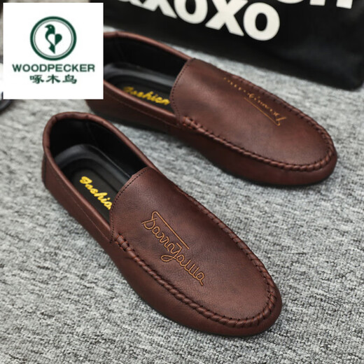 Woodpecker 2025 Nouveaux chaussures de gabares noir noir Chaussures en cuir haut de gamme Men de gamme basses à tendance à la tendance des chaussures pour hommes conduisés D838 Black 39